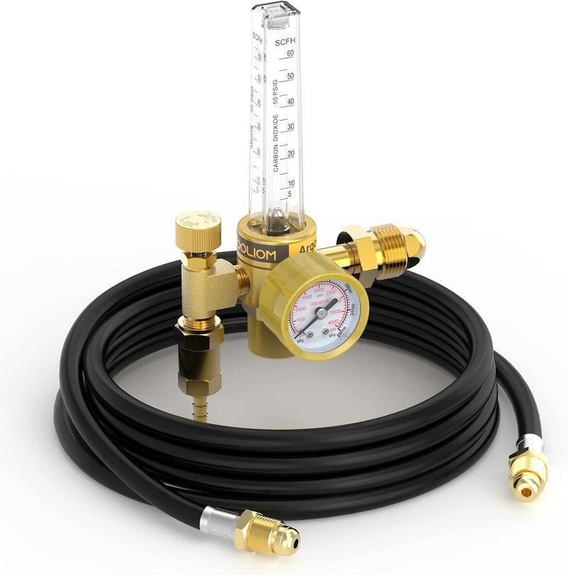 TOOLIOM CO2 Argon Flow Meter Gas Regulator Gauge with Gas Hose for MIG TIG Welding - Image 1